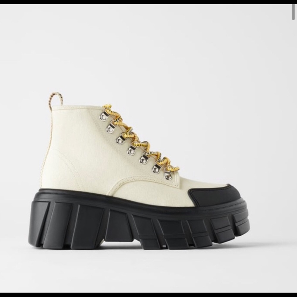 Zara canvas thick soled ankle boots